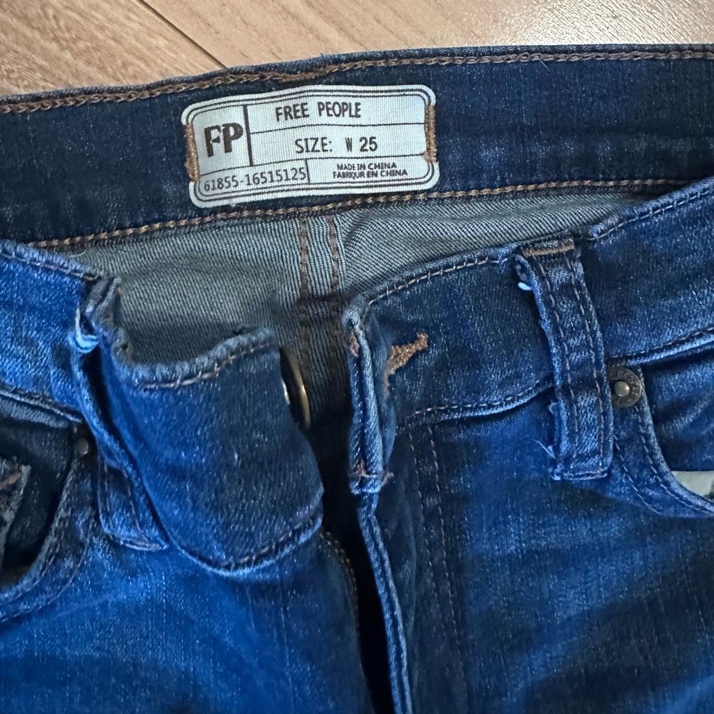 Free People Dark Blue Distressed Skinny Jeans - Picture 2 of 2